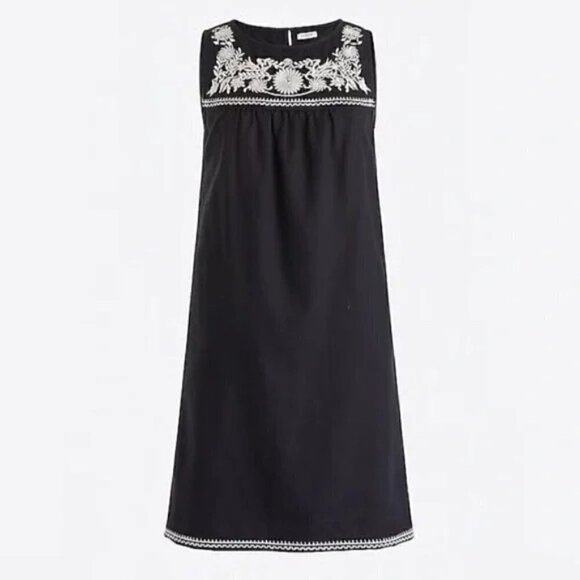 J. Crew Sleeveless Embroidered Linen Cotton Mini Dress In Black & White Size M - Picture 1 of 5